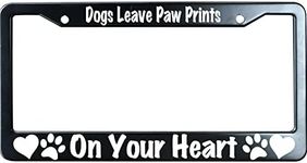 URCustomPro Dogs Leave Paw Prints On Your Heart Matte Black License Plate Frame Cover, Heavy Duty Stainless Steel Auto Car Tag Frame with 2 Holes & Free Screws,Unique Cat and Dog Lover Gift