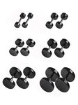 6 Pairs Black Earrings Studs Stainless Steel Ears Plugs Screw Studs Earrings Set for Men and Women Accessories, 18 Gauge