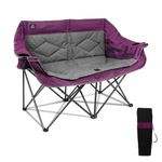 LANMOUNTAIN Folding Loveseat Camping Chair,Portable Double Chair w/Cup Holder,Wine Glass Holder,Carry Bag Heavy Duty Lawn Chair for 2 Adults,Perfect for Camp,Hiking,Picnics and Beach Trips,Purple