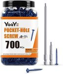 YaaYii Pocket Hole Screws #8 x 1-1/4 Inch, 700 PCs Value Pack Wood Screws - Coarse Thread - Washer Head - Square Drive - Self Tapping - Blue-Kote for Rust Resistant, Two Extra Drive Bits Included
