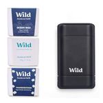 Wild - Mens Natural Refillable Deodorant Starter Kit - Black Case with Fresh Cotton & Sea Salt, Ocean Mist & Thunderstorm Scents - Long Lasting Protection - Aluminium Free - Vegan & Eco-Friendly