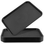 JAPCHET 8 PCS 41.5 x 30.5cm Black Fast Food Tray, 16 x 12 Inch Plastic Lunch Food Service Tray, Rectangular Cafeteria Restaurant Serving Trays for Kitchen