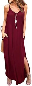 GRECERELLE Women's Summer Casual Loose Dress Beach Cover Up Long Cami Maxi Dresses with Pocket, 06 Wine Red