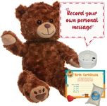 Recordable Teddy Bear - Charlie Chestnut Brown Bear 16" (40cm) Plush | Baby Heartbeat Bear Gift | Record a Personalized 10 Second Message | Birth Certificate Included