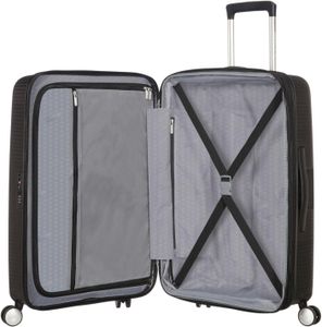 American Tourister Soundbox Medium 67cm Hard Shell Suitcase – Black, 4 Wheels, TSA Lock, Expandable