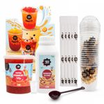 TeaJoy Bubble Tea Party Kit Passionfruit Jasmine Tea & Strawberry Popping Boba | Makes 20 Drinks | Just Add Water & Ice | Vegan & Dairy-Free | Green Tea with Pearls & Boba Straws