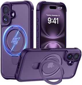 MOCCA Design for iPhone 16 Case with Magnetic Invisible Stand [Full Camera Protection] [Compatible with Magsafe] Military Drop Shockproof Translucent Matte Phone Case Cover 6.1",Deep Purple