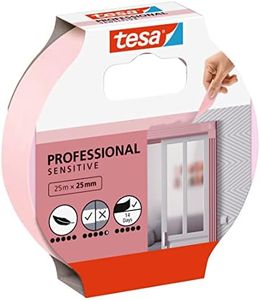 tesa Masking Tape Wallpaper - Thin Painter's Tape for Precise Masking - Suitable for Sensitive Interior Surfaces - 25 m x 25 mm - Pink