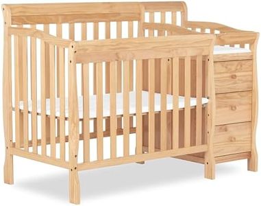 Dream On Me Jayden 4-in-1 Mini Convertible Crib And Changer in Natural, Greenguard Gold Certified, Non-Toxic Finish, New Zealand Pinewood, 1" Mattress Pad