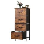 WLIVE Dresser with 4 Drawers, Fabric Storage Tower, Organizer Unit for Bedroom, Hallway, Entryway, Closets, Sturdy Steel Frame, Wood Top, Easy Pull Handle, Rustic Brown Wood Grain Print