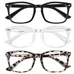 YUHENGCT Screen Glasses Blue Light Women Men, Blue Light Blocking Blue Light Filter 3 Pack Fashion Square Fake Eyeglasse(Black/Crystal/Amber)