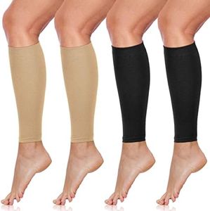 SATINIOR 4 Pairs Calf Compression Sleeve Leg Compression Sock Calf and Shin Support Relieve Calf Pain for Men Women Running, Black, Nude, Small