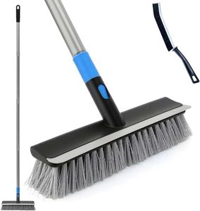 Deck Cleaning Brush with Long Handle,2 in 1 Scrape Brush,142 CM Floor Scrubber Broom for Patio, Garage, Boat, Swimming Pool,Concrete Cleaning Stiff Bristles Push Broom
