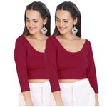 Fressia Fabrics Women's Cotton Readymade Saree Blouse Stretchable Crop Top Choli Pack of 2