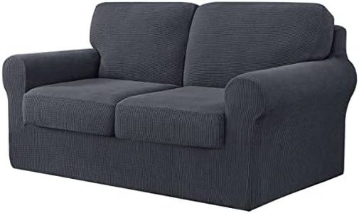 CHUN YI 5 Piece Loveseat Couch Covers, Stretch 2 Seater Sofa Slipcover with 2 Separate Backrest and Cushion Covers with Elastic Band, Love Seat Cover Checks Spandex Fabric(Medium, Gray)