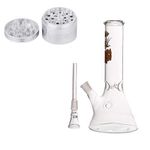 METIER 9Inch Glass Bong Ice Chamber (bong for smoking/glass bong/bong best bong/ice bong)50mm 4 Part Metal Herb Storage Grinder Crusher With Honey Dust Filter