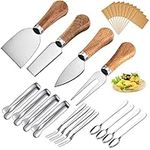 Cheese Knives Set with Wooden Handle, Mini Steel Stainless Cheese Knife Set for Charcuterie and Cheese Spread Mini Serving Tongs Spoons Forks Toothpick Flags for Party Wedding Christmas (Option 1)