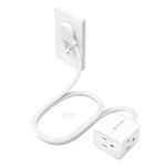 TROND 3ft Short Flat Extension Cord Indoor, Right Angle Ultra-Thin Flat Plug, 3 Way Multi Plug Outlets, 13 Amps, 1625W, Small Flexible SPT 16/3 Power Cable Splitter for Dorm Room Travel Essentials