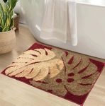 Amazon Brand - Solimo Microfiber 2000 GSM Bath Mat | Twin Leaves Design | Anti-Skid | 40 cm x 60 cm (Maroon)