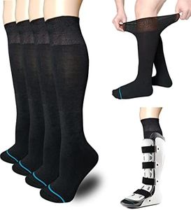 Walking Boot Socks Replacement Sock Liner for Orthopedic Walker Brace,Tube Socks Under Air Cam Walkers and Fracture Boot Cast Surgical Leg Cover Black 4 Pair