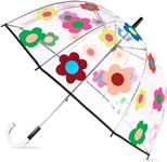 kate spade new york Clear Umbrella for Rain, Large Bubble Umbrella for Adults with Floral Design, Gingham Garden