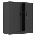 JINKUR Metal Storage Cabinet with Locking Doors and 2 Adjustable Shelves, Small Lockable Steel Storage Cabinets for Home Office Garage Kitchen Pantry (Black)