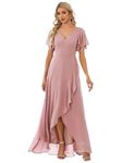 Ever-Pretty Women's Chiffon V Neck Ruffle Maxi Evening Prom Dress Dusty Rose 12UK