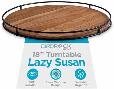 BIRDROCK HOME Wooden Lazy Susan Turntable - Countertop, Cabinet, and Table Organizer, Smooth Rotating Spice Rack, Iron-Edged Tray for Kitchen, Pantry and Dining, Rustic Wood Decor - Espresso, 18"
