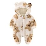 UVIPC Baby Cloths Hooded Jumpsuit Warm Footie Fleece Romper Bear cartoon Snowsuit Long Sleeve Outfit