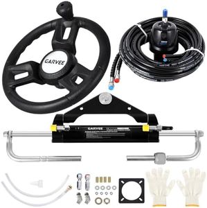 GarveeLife 150HP Hydraulic Outboard Steering Kit with Bi-Directional Locking Cylinders and 26 ft High-Strength Nylon Hose for Single Station, Single-Engine Use, with 13.5 in Steering Wheel