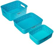 Amazon Brand - Solimo Fruit Plastic Rectangular Basket Set (3 Pieces, Blue)