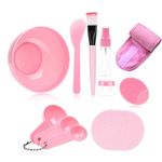 Face Mask Mixing Bowl Set, Lady Facial Care Facemask Mixing Tool Sets include Facial Mask Mixing Bowl Stick Spatula Silicone Cream Mask Brushes（pink）.