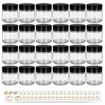 24 Pack 2 oz/ 60 g Clear Round Glass Jars - Empty Cosmetic Containers with Inner Liners, black Lids and Glass Sample Jars with lables For Cosmetics Face cream Lotion DIY Candle