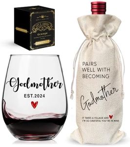 QIMIUTB Godmother Wine Glass Gift, Novelty Cotton linen Wine Gift,Pregnancy Announcement, Christmas Thanksgiving Baptism Gifts for Godmother Aunt Women Hers, 1 Pack Reusable Burlap Wine Bag-24 (2024)