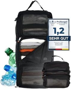 TRAVEL DUDE Hanging Packing Cube mit Kompression aus recycelten Plastikflaschen | Hängende Packwürfel für Rucksack und Koffer | Tragbare Reiseregale in Schwarz