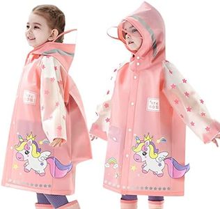 Fewlby Kids Raincoats For Girls Boys Waterproof Rain Jacket Cartoon Unicorn Children Toddler Rain Wear Children Rain Poncho L Size 5-6 Years