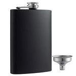 YWQ 8 oz Matte Black Pocket Liquor Whiskey Hip Flask with Funnel, Stainless Steel and Leak Proof