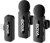 BOYA BY-V20 Dual Wireless Lavalier Microphone for iPhone 15/16, Android, USB-C Devices, 2 Clip-On Microphone for Youtubers & Video Recording, 328ft Range, 9H Battery, Noise Reduction, Plug & Play