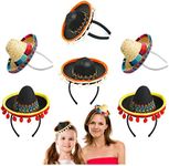 AMZBY 6 PCs Cinco De Mayo Fiesta Fabric and Straw Sombrero Headbands Party Costume for Fun Fiesta Hat Party Supplies, Mexican Theme Decorations for Carnivals Festivals Party Favors