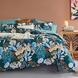 CleverPolly Botanical Microfibre Quilt Cover Set (3Pcs) - Ultra Soft, Comfy, Luxurious Duvet Cover with Zipper Closure - Floral Tropical Design Quilt Cover Set for Bedding - Bella - Super King Size