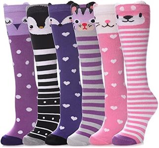 POEATEZO 3-12 Years Girls Knee High Socks Kids Funny Animal Pattern Warm Cotton Long Tall Boot Socks 6 Pairs (Cute Animals-B)