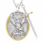 New Archangel St. Michael Catholic Patron Steel Pendant Necklace,Christian Amulet, Fashionable Retro Men's Alloy Necklace Pendant, Prayer Pendant Necklace, Christian Gift