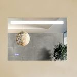 Kohler Forefront Rectangular Light Mirror for Bathroom - 35" x 26" LED Mirror for Wash Basin - Anti-Steam with Digital Mirror Clock Display - Touchless Control - High Definition Reflection 23266IN-NA