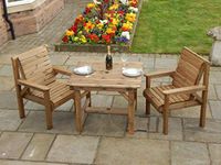 WOODEN GARDEN FURNITURE PATIO SET 2 CHAIRS AND 3 FOOT SQUARE TABLE NEW DELIVERED ASEMBLED