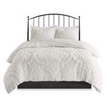 Madison Park Tufted Chenille 100% Cotton Duvet Modern Luxe All Season Comforter Cover Bed Set with Matching Shams, Full/Queen(90"x90"), Damask Off White 3 Piece