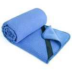 POLYTE Microfiber Hot Yoga Towel Mat with Non-Slip Silicone Grip and Secure Fit Elastic Straps, 24 x 72 in (Blue)