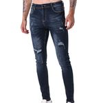 L'MONTE Imported Super Skinny Fit Stretchable Denim Distressed Ripped Stylish Dark Blue Jeans Pant for Men (34,Dark Blue)