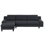 ES ESPINHO ESPN0079 Solid Sal Wood Fabric Upholstered 3 Seater Left Hand Side Facing Button Tufted Chesterfield Modular, Sectional, Corner L Shape Sofa Set for Living Room, Dark Grey Color