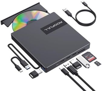 ROOFULL External CD DVD Drive with 4* USB Ports and 2* SD/TF Card Slot for Laptop, USB 3.0 Type-C CD-R/RW/ROM Reader Writer Burner DVD Player Disc Drive for PC Mac Windows 11/10 MacBook Linux Computer