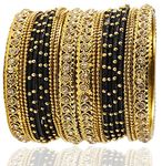 NMII Metal Base Metal Zircon Stone Bangle Set For Women & Girls (Black) (Pack of 20)